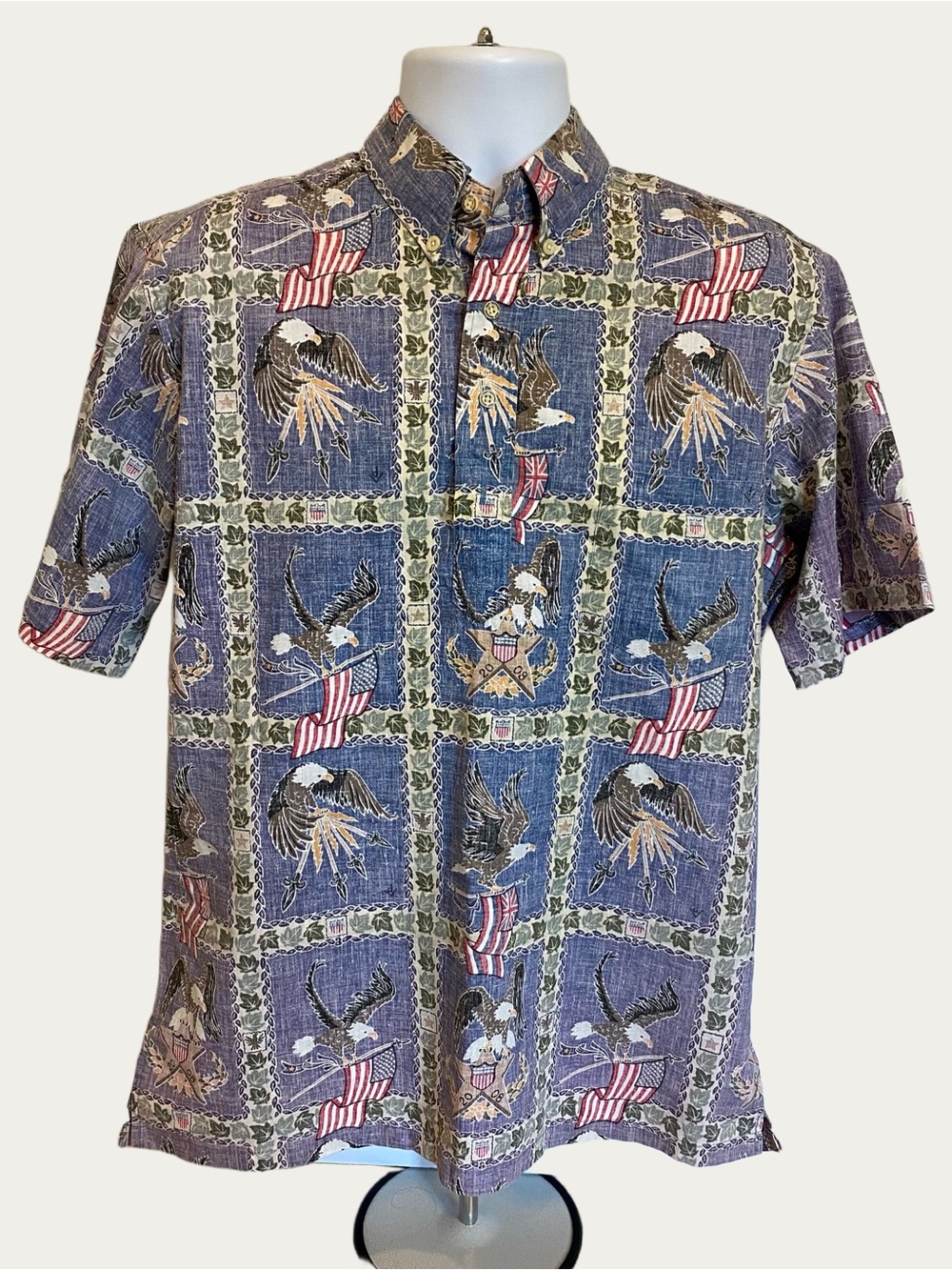 Dietrich Varez Blue Medium SS Pullover Shirt with Eagle & USA Flag Motif